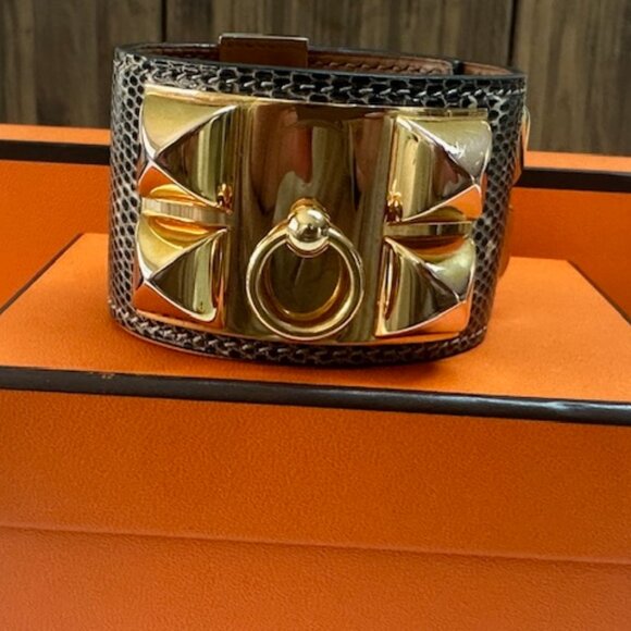 AUTHENTIC HERMES Collier De Chien Lizard / Rose Gold Cuff - Picture 7 of 11